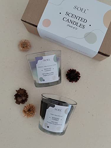 SOEL Tri-Cone Color Block Candles - Pack of 2 (Lavender + Winterbirchwood + Jasmine & Frosted Juniper + Jasmine + Vanilla)