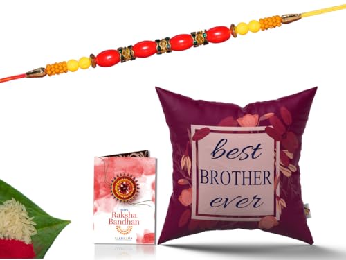 Pillow Rakhi for Brother with Gift - Rakhi with Rakhi Cushion with Filler Greeting Card- Rakhi for Brother, Gifts for Brother, Gifts for Rakhi, Gifts for Rakshabandhan Rakhi Gifts-CH-BRO-26-PD