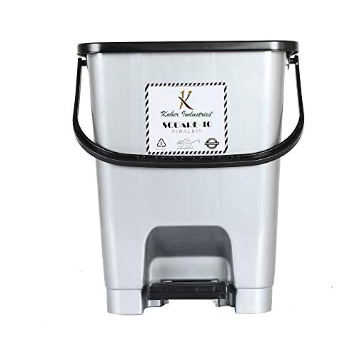 Kuber Industries Premium Plastic Pedal Dustbin 10 Ltr (Grey)-Pack of 2-KUBMART16405