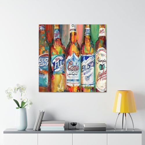 GADGETS WRAP Canvas Gallery Wrap Framed for Home Office Studio Living Room Decoration (17x17inch) - Bud Light Miller Lite Coors Light Busch Light Yuengling Light Combo Beer