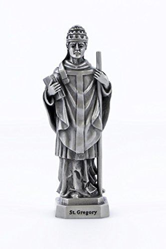 The Bethany Collection - Fine Pewter Statues Pewter Catholic Saint St Gregory Statue with Laminated Prayer Card, 3 1/2 Inch