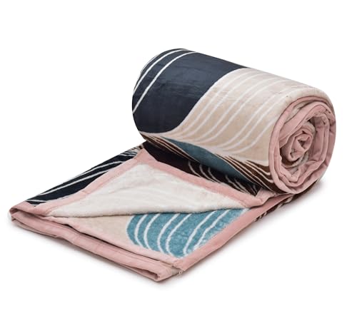 RRC Super Soft Printed Double Bed Mink Blanket With Satin Border Size 228 X 228 Cm And 1800 Grams,Pack Of 1 Ideal For Light To Medium Winter, Ac Use, Travel Blanket & Camping, Pink, 200 TC