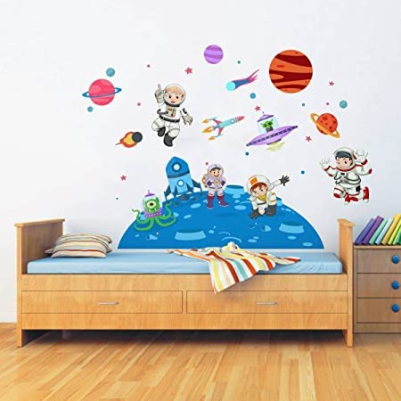 HS Decor ' Kid's on Space - Kid's Room ' Large Size Wall Sticker (Wall Coverage Area - Height 75 cms X Width 115 cms)