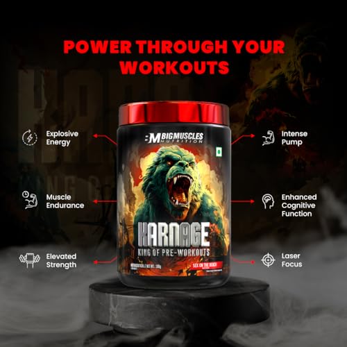 Bigmuscles Nutrition Karnage Pre workout (60 Servings, Sex On the Beach) | Pre-workout Supplement Supports to Improve Focus, Strength, Energy and Pump, Banned Substance Tested, Dope Free, 300g