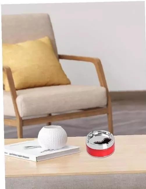 AFFODYL - Stainless Steel & Plastic Base Portable Ashtray Spinning Lid Modern Tabletop Ashtray With Non Slip Stronger Base for Home Office Indoor or Outdoor for Men & Women (Multi)(pack of 1)