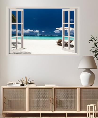 JVERF - JZZA29102 Summer Tropics Sky Beach| Self-Adhesive Open Window Wall Sticker