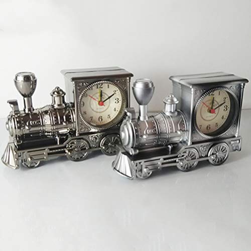 FAVOMOTO Silver Retro Train Clock Model Train Locomotive Clock Table Time Clock Steampunk Decoration Home Office Shelf Train Model Time Clock