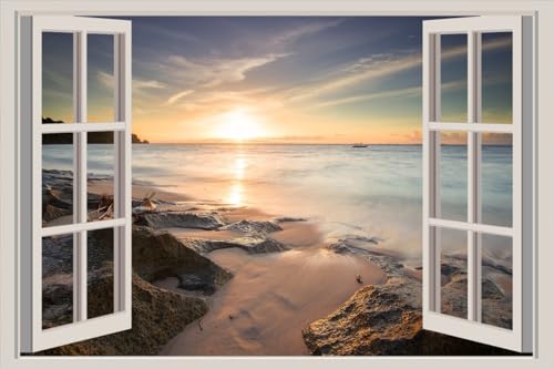 JVERF - JZZA29199 Sunrises and Sunsets Coast Stones Horizon| Self-Adhesive Open Window Wall Sticker