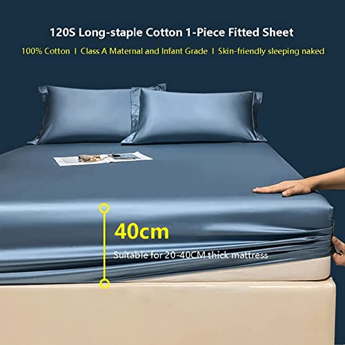 Satin Fitted Sheet 600 TC 100% Long-Staple Cotton Smooth and Soft Satin Bottom Fitted Sheet 15.74" Deep Pocket Bed Sheet Twin Twin XL Full Queen King 1 Piece