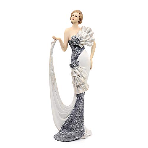 Comfy Hour 13" Elegant Slim Lady Lifting Up Skirt Collectible Figurine, Gray & White