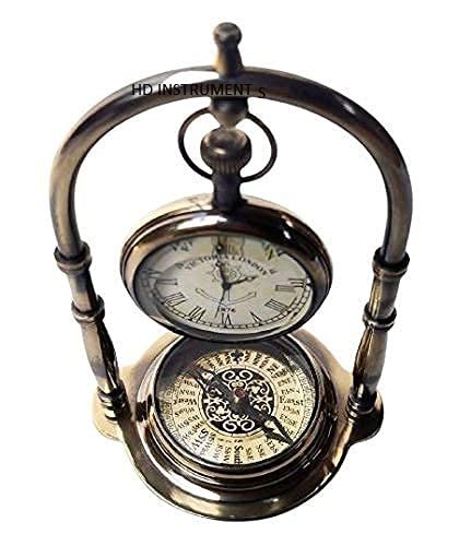 Home Decor Instrument Hanging Watch Victoria London Antique Brass Hanging Table Watch with Directional Compass Full Brass Frame for Your Office Table Best Gift for You