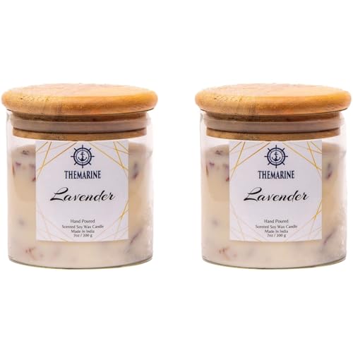 THEMARINE Lavender Scented jar Candle (Pack of 2) 400g | Natural Soy Wax | No Smoke Wick