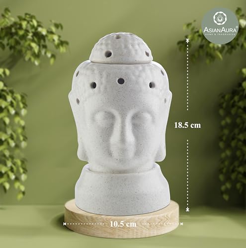 Asian Aura Handcrafted Ceramic Electric Buddha Shaped Aroma Diffuser| Aroma Oil Burner for Aromatherapy| Home Decor and Fragrance with Aroma Oils(English Lavender & Rosy Romance Scent 10ml Each)