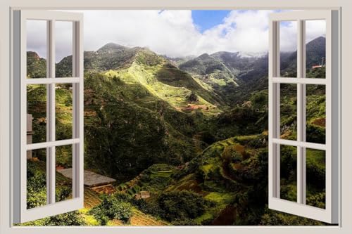 JVERF - JZZA28675 Spain Mountains Tenerife Canary Islands Clouds| Self-Adhesive Open Window Wall Sticker