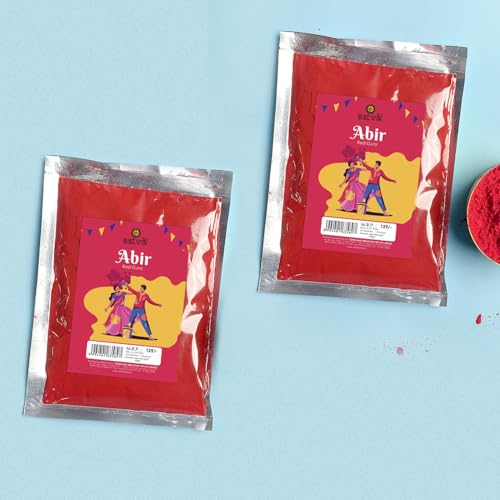 SATVIK Pooja Special Red AbIr, Gulal, Herbal Gulal, Abir, Gulal Organic Abir for Basant Panchmi Festival (RED, Pack of 4)