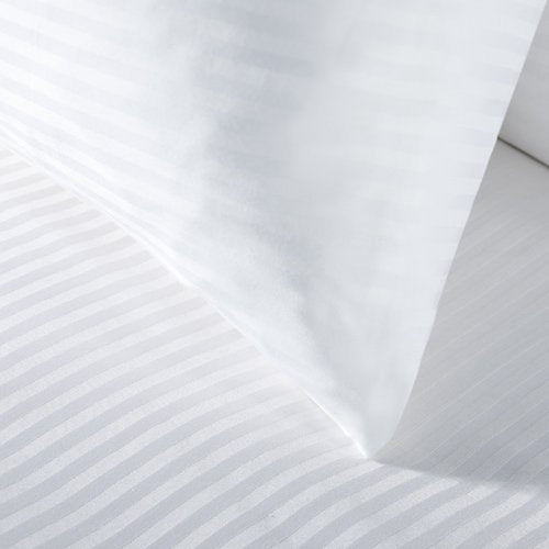 LINENWALAS 300TC 12 Double Bedsheets with 24 Pillow Covers, Luxury Bedsheets in White Stripes, Soft and Smooth (100" x 112")