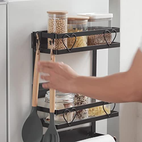 ATORSE® Magnetic Fridge Organizer with 2-Tier Magnetic Shelf Fridge for Refrigerator Black