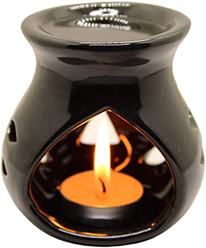 Air-roma Black Ceramic Aroma Diffuser Burner with Lemon Grass Diffuser Oil 10ml and 2 Candles | Pack of 4 Pieces | Perfect for Gift Set