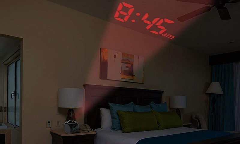 AUXA Digital Projection LCD Alarm Clock Voice Talking Function, led Wall/Ceiling Projection, Alarm/Snooze/Temperature Display, 12hr/24hr, Digital Clock 1pc (Projection Clock)