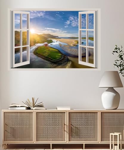 JVERF - JZZA22878 Ireland Coast Mountains Sky Donegal Sun| Self-Adhesive Open Window Wall Sticker