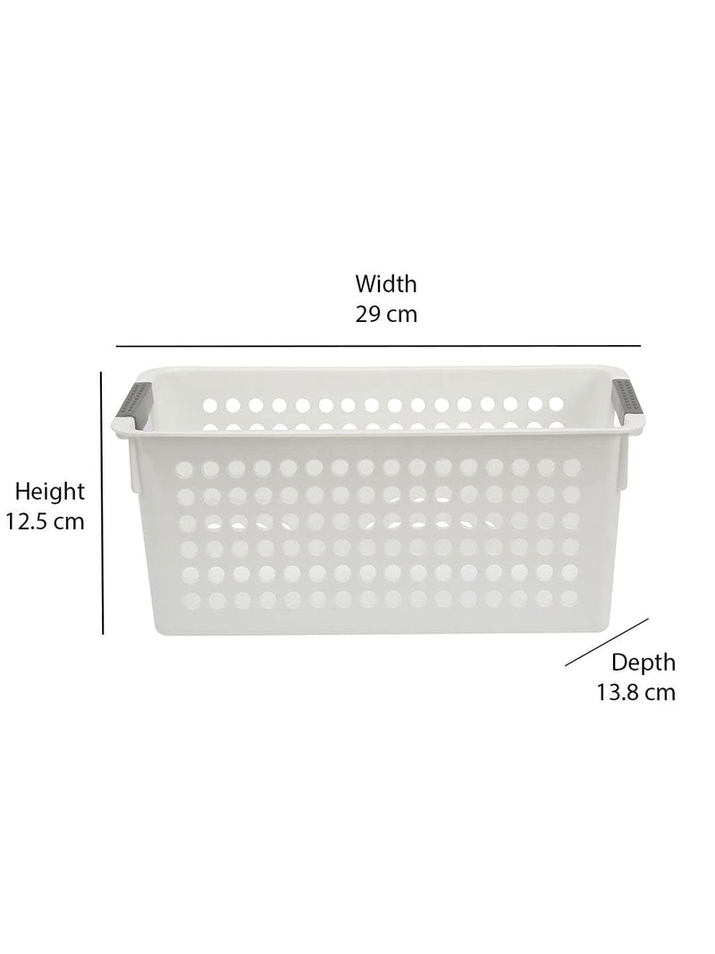 @home by Nilkamal Plastic Basket for Home, Kitchen, Office and Outdoor, 1 Piece, White Storage Desk Basket - Size (29x13.8x12.5cm)