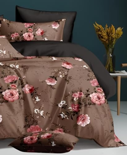 Polycotton 3D Floral Printed Double Bedsheet with 2 Pillow Covers, 110 TC