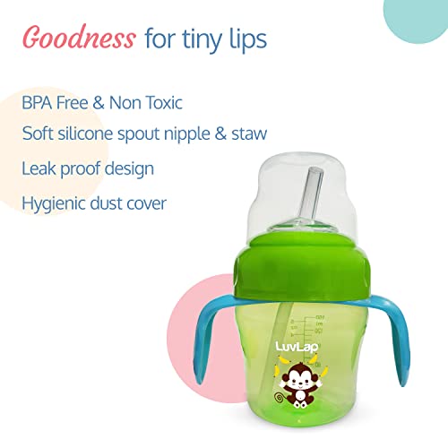 LuvLap Banana Time 150ml Anti Spill, Interchangeable Sipper / Sippy Cup with Soft Silicone Spout and Straw BPA Free, 6m+ (Green)