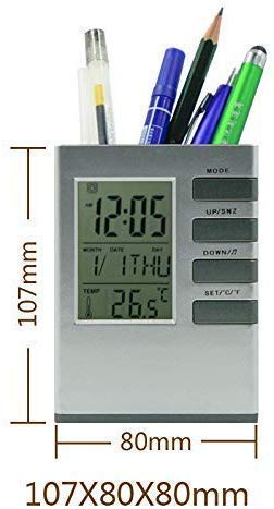 TGB Pen Holder LED Digital LCD Alarm Clock with Calendar Thermometer Desk Supplies Organisers (Grey) (Pack of 1)