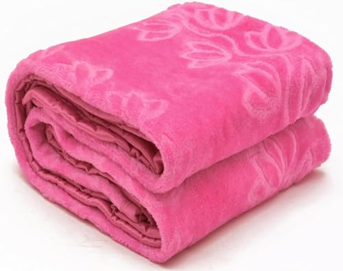 SoftTouchy 500 TC Floral Embossed Mink Blanket for Single Bed Blanket | Ultrasoft Lightweight Solid Blanket for Winter, Mild Winter (Pink, Single - 85x56 Inch)