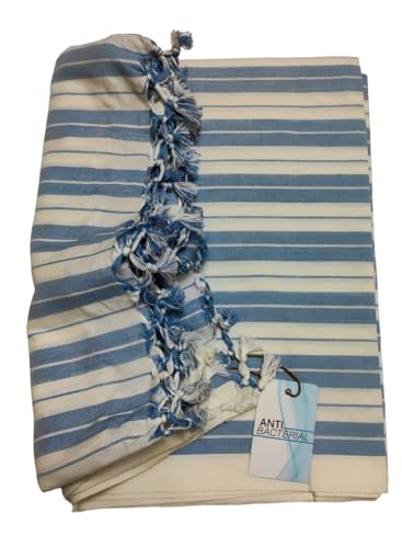 SHISHIR Craft Store Broad Strip 100% Cotton Thin Blanket for Light Weight Top Sheet Odhne wali chadar | AC and Rainy Season | Travelling |Quick Absorption & Faster Drying (Light Blue)