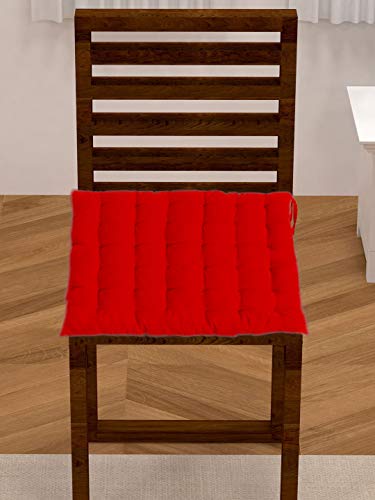 Chair Pads, Driver seat Cushion for car, Dining Chair Cushion, Cushion for car, tie up Cushions for Chairs, Cotton Cushion for Car(15 Inch x15 Inch, 36 Knots,4 Strings, 1 Pc) (Red)