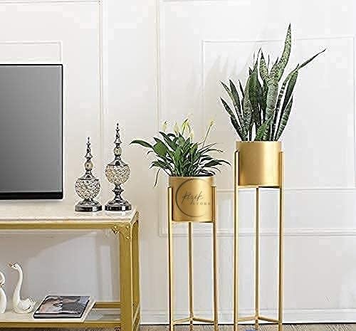 Rizik Store™ Modern Metal Floor Flower Stands for Living Room Bedroom Display Plant Stand Tall Indoor Plant Stand with Planter Pot | Gold |