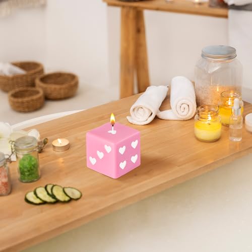 6sisc Pink White Heart Dice Candle Danish Pastel Room Decor Aesthetic Pine Fragrance Natural Soy Wax Handmade Aromatherapy Candles Desk Art Decoration Gift for Home Bedroom Supplies 2 x 2 in