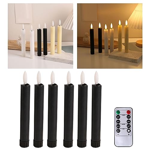 SAZ DEKOR 6X LED Candles 3D Wick Flameless Taper Candles for Wedding Party Black