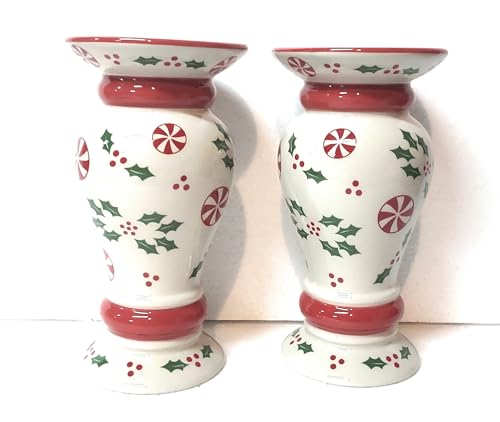 Temp-tations by Tara Temp-tations Set-of-2 Flowers & Flames Candle Stick/Pillar OR Vase, Ceramic (Holly Peppermint)