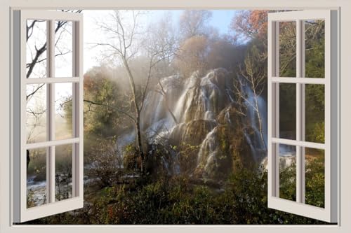 JVERF - JZZA21499 France Waterfalls Autumn| Self-Adhesive Open Window Wall Sticker