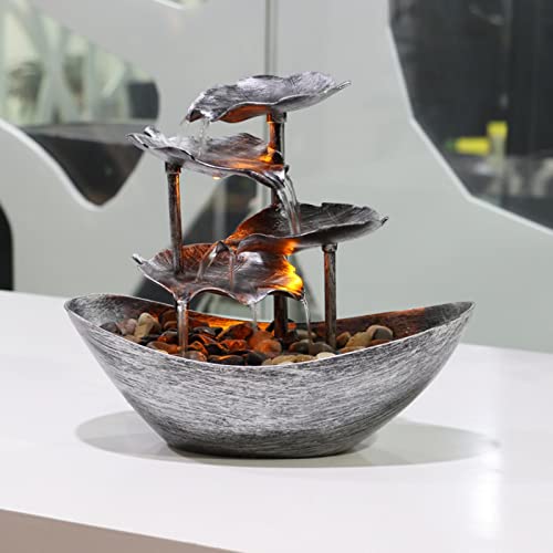 CALANDIS Relaxation Indoor Tabletop Fountain LED Light for Garden Desktop Decoration Silver