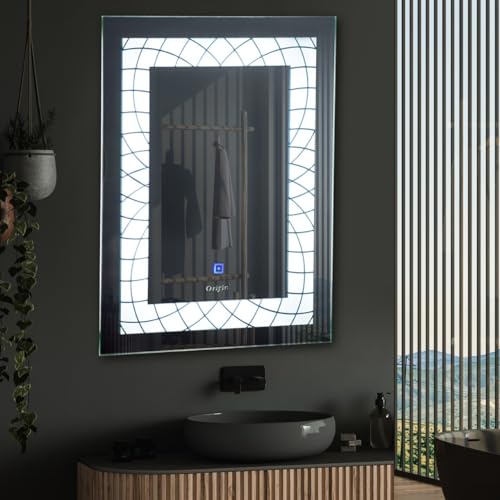 Crystal Indian LED Mirror Glass with Sensor Designer Mirror for Living Room Bedroom Dressing Room Rectangle Shape (18x24)