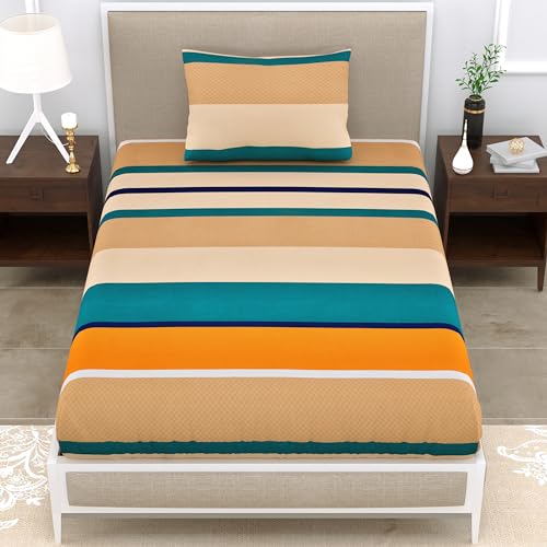 Adelia 180 GSM GLACE COTTON FLAT SINGLE 1+1 BEDSHEET (1 SINGLE BEDSHEET + 1 PILLOW COVER) (Blue)