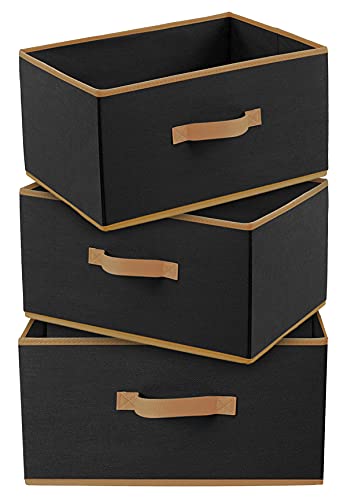 Kuber Industries Storage Box|Toy Box Storage For Kids|Foldable Storage Box|Storage Box For Clothes|Pack of 3 (Black, Non-woven)