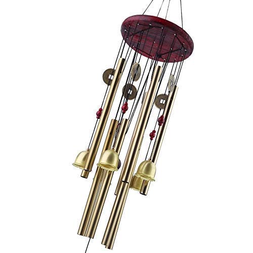 Sethi Traders Metal Wind Chimes with 4 Pipe and 5 Bells for Feng Shui at Home Balcony Garden Positive Energy, Home Decor Hanging Gifts for Loved Ones Jingle Good Sound 21 Inch Long Brass Windchime