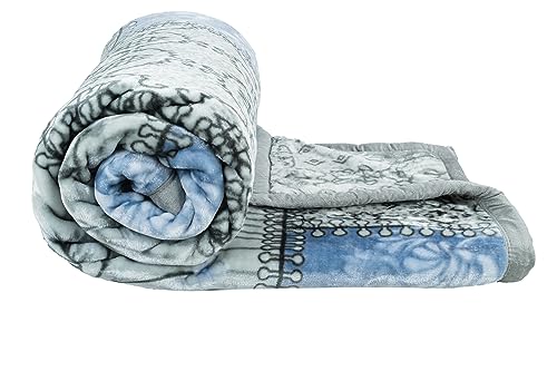 BSB HOME Super Soft Cloudy Printed Double Bed Blanket for Heavy Winter, Single Ply Mink Blanket King Size with 220 x 230 Cm – 3.5 Kg (Grey & Blue, Pack of 1)