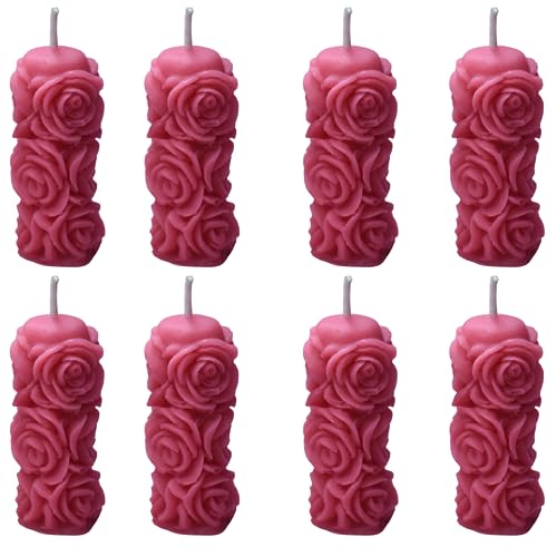 VGroot Rose Mini Round Pillar Scented Candle (8 Pack Combo, Red) for Home Decor, Bathroom, Bedroom, Gift, Diwali, Birthday, Valentines, New Year, Christmas