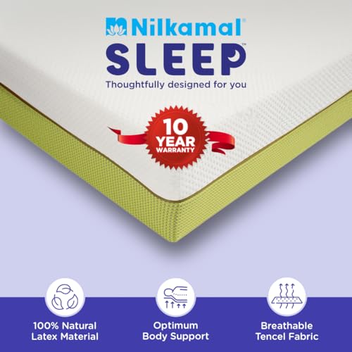 Nilkamal Sleep ECOAIR™ 100% Natural Latex Foam Mattress, Cool Tencel Fabric, Ideal Softness-to-Support Ratio (Queen, 78X60X6, White & Green)