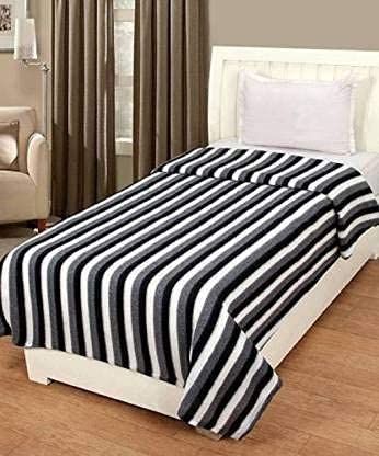 MAMRAJ Stylish Polar Striped Single Bed Ac Fleece Wool Blanket- 58X88 Inch (Black And White) Skin Friendly. (Set Of 10), 500 TC