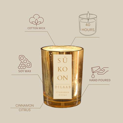 Sukoon Dilaab Cinnamon Citrus Scented Soy Wax Candle with Upto 40 Hr Burn Long Lasting Fragrance Candle Perfect for Home Décor (Pack of 1)