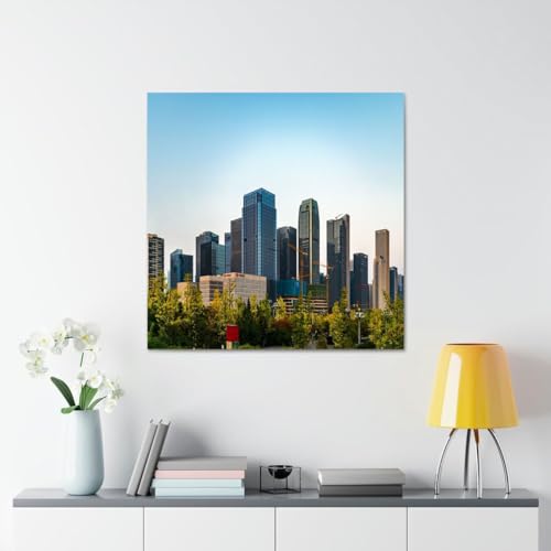 GADGETS WRAP Canvas Gallery Wrap Framed for Home Office Studio Living Room Decoration (17x17inch) - Guizhou City Buildngs