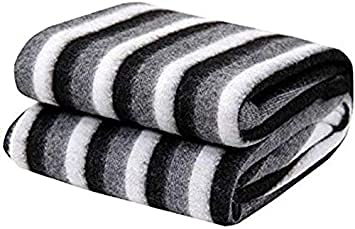 PPS Textiles Polo Striped Fleece Warm and Soft, Full-Length Blankets ( Black and White , 240 cm x 130 cm )