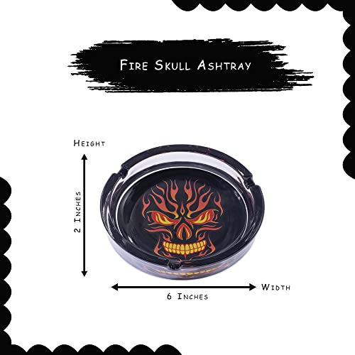 6.0" Extra Large Fire Skull Glass Ashtray, Perfect for Smoking Lounges, Patios, and Outdoor events - Durable and Easy to Clean