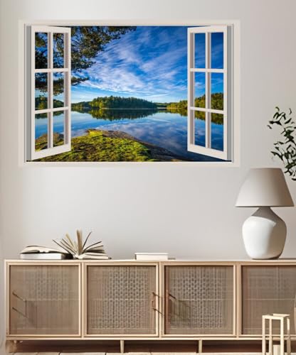 JVERF - JZZA23882 Lake Forests Finland Sky Branches| Self-Adhesive Open Window Wall Sticker